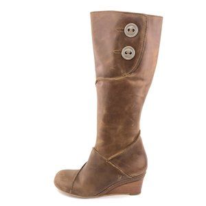 Fly Girl Brown Leather Tall Wedge Boots 